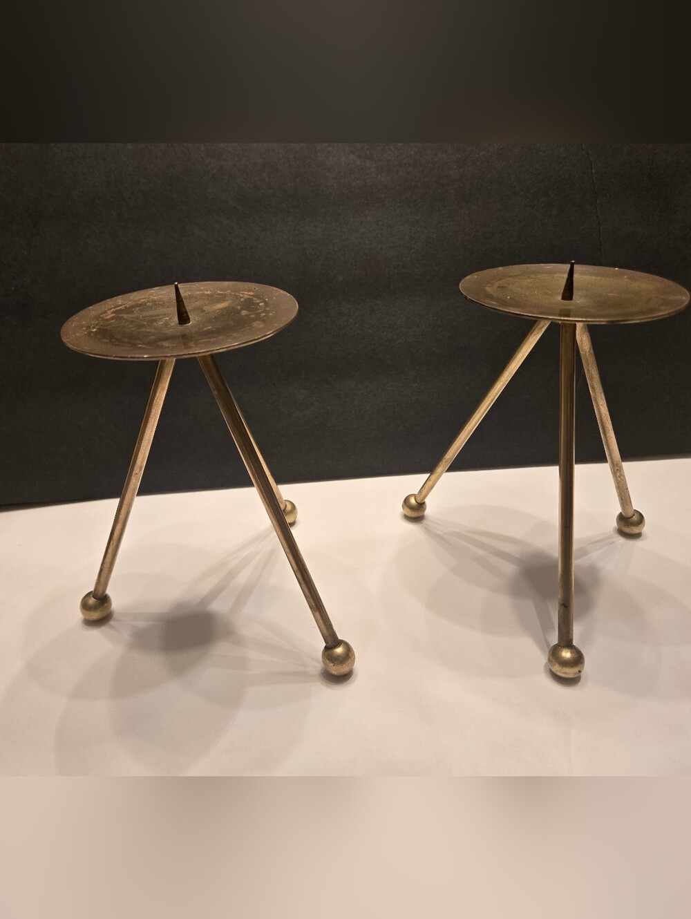 Mid Century Modern(MCM)Brass Tripod Candle Holders  Pair Modernist Vintage